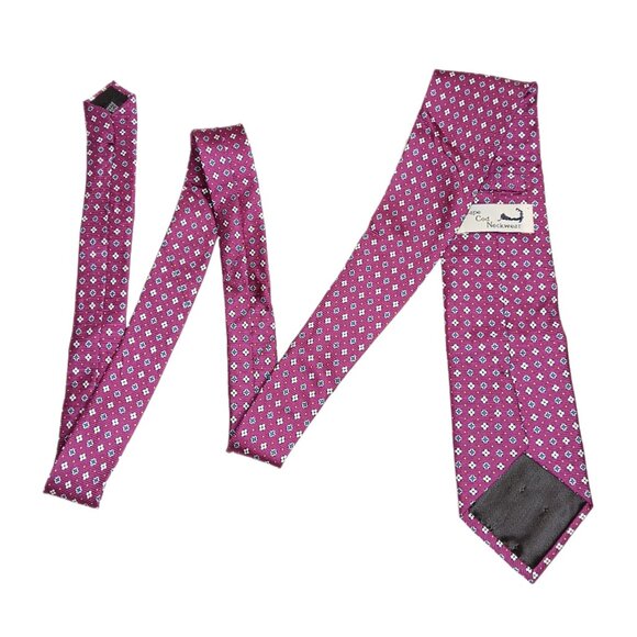 Cape Cod Neckwear Silk Tie Men’s 60.5” Fuchsia Blue Geometric Designer Classic - Picture 3 of 4